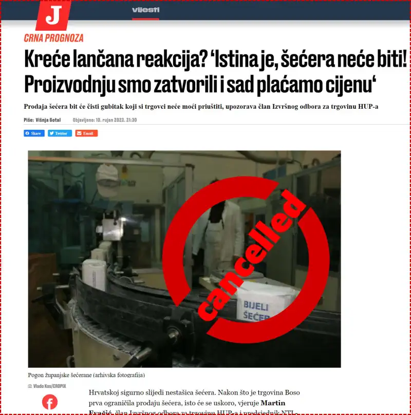 šećer otkazan cijena